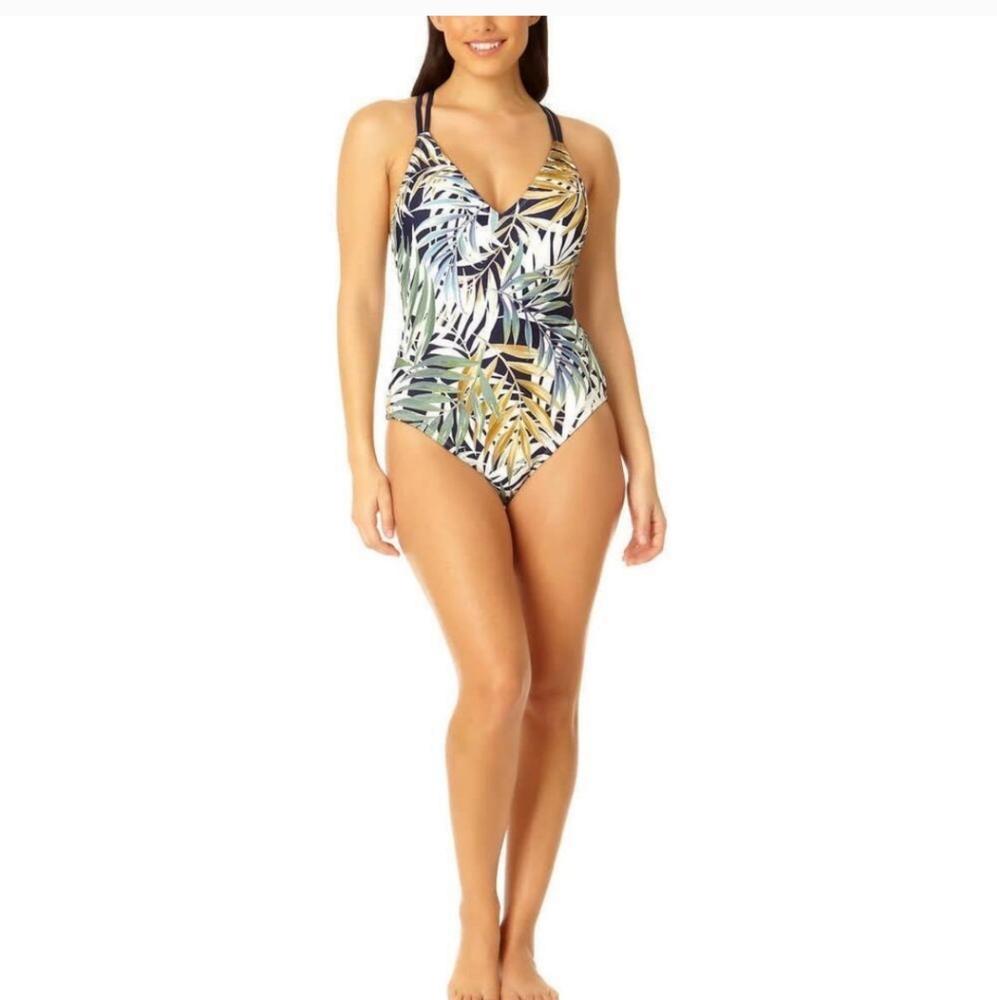 -Hurley One Piece Swimsuit with Tropical Leaf Print Padded Bra  NWOT